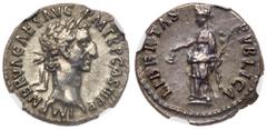 Ancient Coins Nerva. Silver Denarius (3.45 g), AD 96-98. Rome, AD 97. IMP NERVA CAES AVG P M TR P COS III P P, laureate head of Nerva right. Reverse: LIBERTAS PVBLICA, Libertas standing left, holding 