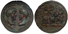 Ancient Coins Marcus Aurelius and Lucius Verus. AE Medallion (40 mm, 51.08 g), AD 161-180 and 161-169 respectively. Rome, AD 161-165. IMP ANTONINVS AVG COS III IMP VERVS AVG COS II, confronted bare-he