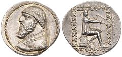 Ancient Coins Parthian Kingdom. Mithradates II, c. 123-88 BC. Silver Tetradrachm (16.07g). Minted at Seleucia on the Tigeris, c. 119-109 BC. Diademed bust left of Mithradates II. Reverse: Archer seate