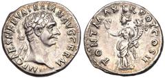 Ancient Coins Trajan. Silver Denarius (2.98 g), AD 98-117. Rome, AD 98. IMP CAES NERVA TRAIAN AVG GERM, laureate head of Trajan right. Reverse: PONT MAX TR POT COS II, Pax standing left, holding olive