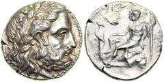 Thessaly, Kierion, c. 400-344 BC. AR Stater (11.88 g) struck c. 350 BC. EF Thessaly, Kierion, c. 400-344 BC. AR Stater (11.88 g) struck c. 350 BC. Laureate head right of Zeus. Reverse: Asklepios seate