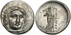 Carian Dynasts. Pixodaros, c. 340-335 BC. AR Didrachm (6.8 g) struck at Halikarnassos. EF Carian Dynasts. Pixodaros, c. 340-335 BC. AR Didrachm (6.8 g) struck at Halikarnassos. Head of Apollo facing s