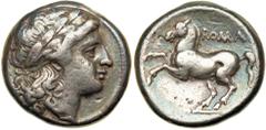 Roman Republic. Anonymous moneyer. AR Didrachm minted at Rome, 235-230 BC Roman Republic. Anonymous moneyer. AR Didrachm minted at Rome, 235-230 BC. Laureate head right of Apollo. Reverse: Unbridled h