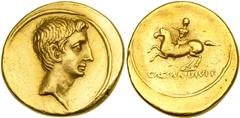 Octavian (as Imperator), 43-27 BC. Gold Aureus (7.64 g) minted in Italy (likely at Rome or Brundisium), c. 32-29 BC. VF Octavian (as Imperator), 43-27 BC. Gold Aureus (7.64 g) minted in Italy (likely 