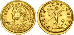 Florianus, AD 276. Gold Aureus (4.45 g) minted at Rome, or possibly at Ticinum. EF Florianus, AD 276. Gold Aureus (4.45 g) minted at Rome, or possibly at Ticinum. Laureate and cuirassed bust left, hol