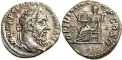 Pertinax, AD 193. AR Denarius minted at Rome, AD 193. Laureate head right of Pertinax. Reverse: Ops seated left, holding two grain ears. RIC 8(a) [as R2]; BMC 19. Seldom seen reverse. Nicely toned; ex