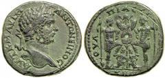 Caracalla, AD 198-217. AE 29 (15.53g) minted at Serdica in Thrace. Commemorating the British victory. Laureate, draped, cuirassed bust right of Caracalla. Reverse : Geta standing right and Caracalla s