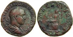 Gordian II, AD 238. AE Sestertius minted at Rome, 22 March-12 April AD 238. Laureate, draped, cuirassed bust right of Gordian II. Reverse : Roma seated left, holding Victory and scepter; at side, shie