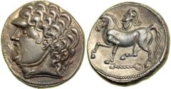 Celtic Coinage. Middle Danube. Uncertain tribe. AR Tetradrachm (12.32 g), struck late 2nd-early 1st Century BC. Variant of the Kroisbach/Reiterstumpf type. Celticized head of Apollo left with a low, j