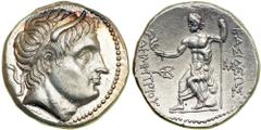 Macedonian Kingdom. Demetrios I Poliorketes, 294-288 BC. AR Tetradrachm (17g) minted at Amphipolis, c. 291-290 BC. Diademed and horned head of young Demetrios right. Reverse : BAΣIΛEΩΣ ΔHMHTPIOY. Half