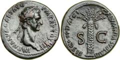 Nerva, AD 96-98 AD. AE Sestertius (25g) minted at Rome, AD 97. IMP NERVA CAES AVG P M TR P COS III P P. Laureate head right of Nerva. Reverse : FISCI IVDAICI CALVMNIA SVBLATA. Palm tree dividing S C. 