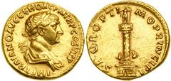 Trajan, AD 98-117. Gold Aureus (7.4g) minted at Rome, ca. AD 112-117. IMP TRAIANO AVG GER DAC P M TR P COS VI PP. Laureate and draped bust of Trajan right. Reverse: SPQR OPTI - MO PRINCIPI. Trajan's C