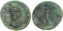 Julia Domna, wife of Septimius Severus, Augusta, AD 193-217. AE Sestertius (23.9 g) minted at Rome, AD 211-215. IVLIA PIA FELIX AVG. Diademed and draped bust of Julia Domna right, her hair in an elabo