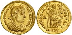Priscus Attalus, AD 409-410. Gold Solidus (4.47g). Minted at Rome, September-December AD 409. IMP PRISCVS AT-TALVS P F AVG. Pearl and rosette-diademed, draped and cuirassed bust of Attalus right. Reve