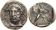 Dynasts of Lycia. Perikle, ca. 380-360 BC. AR Stater (9.76g) struck ca. 380-375 BC. Head of Perikle facing three-quarters left. Reverse : Warrior, wearing a Corinthian helmet, in a fighting posture, m