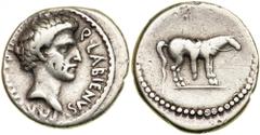 Labienus, Imperator Parthicus. AR Denarius (3.7 g) minted in Asia Minor (likely at Antioch), 40 BC. Q LABIENVS PARTHICVS IMP. Bare head of Labienus facing right. Reverse: Saddled horse standing right.