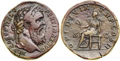 Pertinax, AD 193. AE Sestertius (26.9 g) minted at Rome. Laureate head of Pertinax right. Reverse: Ops (Resources) seated left, holding grain-ears in left hand and resting right hand on seat. RIC 20; 