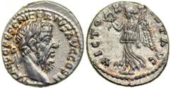 Pescennius Niger, AD 193-194. Silver Denarius (2.9g) minted at Antioch, AD 194. IMP CAES C PESC NIGERIVS AVG COS II. Laureate head of Niger right. Reverse: VICTOR IVST AVG. Victoria (Victory) advancin