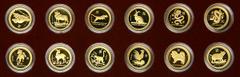 Australia. Lunar Year Set: 15 Dollars, 1996-2007. KM-298-794. Each coin 1/10 ounce. Twelve animals of the ancient Chinese Lunar Calendar. Housed in a presentation wood case. Choice Brilliant Proof. Es