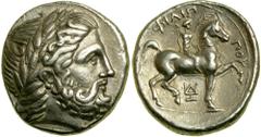 Macedonian Kingdom. Philip II, 359-336 BC. Silver Tetradrachm (14.38g). Laureate head of Zeus right. Reverse -, youth on horseback right, crowning horse with palm. Kostial -; CCCBM I -; OTA -. Cf. Le 