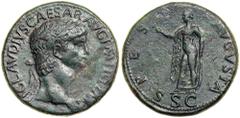Claudius. AD 41-54. AE Sestertius. Rome, AD 41/2. TI CLAVDIVS CAESAR AVG P M TR P IMP, laureate head of Claudius right.Reverse: SPES AVGVSTA, S C in exergue, Spes advancing left, holding flower and ra