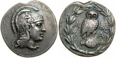 Attica, Athens. Silver Tetradrachm (16.6 g), ca. 165-42 BC. Struck 165/4 BC. Ippon or Gnosias(?), and Athen, magistrate. Head of Athena right, wearing triple crested Attic helmet decorated with Pegaso