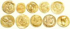 A lot of Roman and Byzantine Gold Coins. Consists of: Augustus gold aureus; 2 different Late Roman gold solidii; 4 different Byzantine gold solidii; 2 different Byzantine gold semissis and 1 Byzantine