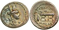 M. Plaetorius M.f. Cestianus. Silver Denarius (3.99 g), 68-67 BC. Rome. CESTIANVS, head of Cybele right; behind, forepart of lion; below chin, globe. Reverse unlisted control mark, M PLAETORIVS AED CV