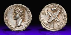 Nero Claudius Drusus. Silver Denarius (3.8 g), AD 41-54. Rome, under Claudius, ca. AD 41-45. NERO CLAVDIVS DRVSVS GERMANICVS IMP, laureate head of Nero Claudius Drusus left. Reverse DE GE-R-MA-NIS, tw