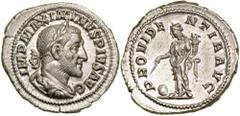 Maximinus I 'Thrax'. Silver Denarius (3.41 g), AD 235-238. Rome, AD 235/6. IMP MAXIMINVS PIVS AVG, laureate, draped and cuirassed bust of Maximinus I right. Reverse PROVIDE-NTIA AVG, Providentia stand