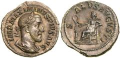 Maximinus I 'Thrax'. Silver Denarius (3.3 g), AD 235-238. Rome, AD 235/6. IMP MAXIMINVS PIVS AVG, laureate, draped and cuirassed bust of Maximinus I right. Reverse S-ALVS AVGVSTI, Salus seated left, f