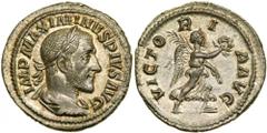 Maximinus I 'Thrax'. Silver Denarius (3.0 g), AD 235-238. Rome, AD 235/6. IMP MAXIMINVS PIVS AVG, laureate, draped and cuirassed bust of Maximinus I right. Reverse VICTO-R-I-A AVG, Victory advancing r