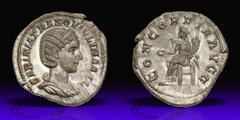 Tranquillina. Silver Denarius (3.0 g), Augusta, AD 241-244. Rome, under Gordian III. SABINIA TRANQVILLINA AVG, diademed and draped bust right. Reverse CONCORDIA AVGG, Concordia seated left, holding pa