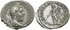Macrinus. Silver Denarius (3.42 g), AD 217-218. Rome, AD 218. IMP C M OPEL SEV MACRINVS AVG, laureate, draped and cuirassed bust of Macrinus right. Reverse: PROVIDENTIA DEORVM, Providentia standing fa