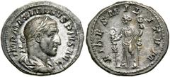 Maximinus I. Silver Denarius (3.0 g), AD 235-238. Rome, AD 236. IMP MAXIMINVS PIVS AVG, laureate, draped and cuirassed bust of Maximinus I 'Thrax' right. Reverse FIDES MIL-ITVM, Fides standing facing,