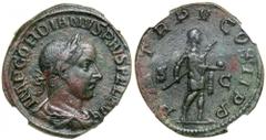 Gordian III. Sestertius (21.86 g), AD 238-244. Rome, AD 242. IMP GORDIANVS PIVS FEL AVG, laureate, draped and cuirassed bust of Gordian III right. Reverse P M TR P V COS II P P, S C across field, empe