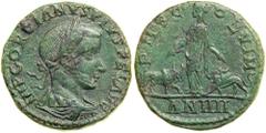 Gordian III, AD 238-244. AE 29 (21.6g) dated Year 4 (AD 243/4). Provincial issue of Viminacium in Moesia Superior. Laureate, draped and cuirassed Gordian bust right. Reverse Moesia standing left betwe