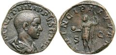 Philip II. Sestertius (18.52 g), as Caesar, AD 244-247. Rome, under Philip I, AD 246. M IVL PHILIPPVS CAES, bare-headed and draped bust of Philip II right. Reverse: PRINCIPI IVVEN[T], S C across field