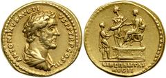 Antoninus Pius. Gold Aureus (7.2 g), AD 138-161. Rome, ca. AD 141. ANTONINVS AVG PIVS P P TR P COS III, bare-headed, draped and cuirassed bust of Antoninus Pius right. Reverse: LIBERALITAS / AVG II in