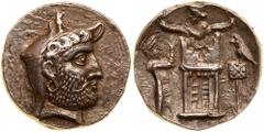 Kingdom of Persis. Autophradates II. Silver Tetradrachm (16.8 g), early-mid 2nd century BC. Persepolis. Diademed head of Autophradates II right, wearing kyrbasia adorned with eagle. Reverse: Fire temp