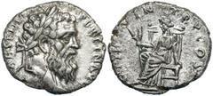 Pertinax. Silver Denarius (2.7 g), AD 193. Rome. [IMP C]AES P HELV PERTIN AVG, laureate head of Pertinax right. Reverse: OPI DIVIN TR P COS I[I], Ops seated left, holding grain ears. RIC 8a;BMC 19-21;