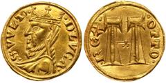 Italian States: Lucca. Grosso d'oro, ND. Fr-483; CNI-pl.V, 2; Bellesia-1. Issue in the name of Otto IV (post 1209) and issued under the authority of Frederico II, 1190-1250. Obverse. Monogram traditio