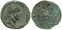 Trajan. Dupondius (14.19 g), AD 98-117. Rome, AD 100. [IMP CAES] NERVA TRAIAN AVG GERM P M, radiate head of Trajan right. Reverse: TR POT [C]OS III P P, S C in exergue, Abundantia seated left on chair