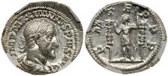 Maximinus I, Thrax, Silver Denarius (3.16 g), AD 235-238. Rome, AD 235. IMP MAXIMINVS PIVS AVG, laureate, draped and cuirassed bust of Maximinus I right. Reverse: P M TR P P P, emperor standing facing