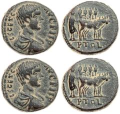 Judaea City Coinage. Akko-Ptolemais. Geta. Æ 18 (6.01 g), as Caesar, 198-209 CE. Ca. 211/2 CE. L S GET C AVG PII F, bare-headed, draped and cuirassed bust of Geta right. Reverse: C-O-L PTOL, founder p