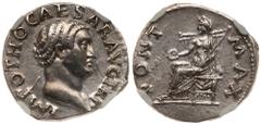 Otho, AD 69-69. Silver Denarius (3.48g). Struck at Rome, March-April, AD 69. Bare head of Otho facing right. Reverse: Vesta seated left, holding patera and sceptre. RIC 24; RSC 7; Sear 2161. Boldly st