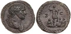 Trajan. AE Sestertius (25.45 g), AD 98-117 Sharpness of EF. Rome, AD 116/7. IMP CAES NER TRAIANO OPTIMO AVG GER DAC PARTHICO P M TR P COS VI P P, laureate and draped bust of Trajan right. Reverse: ARM