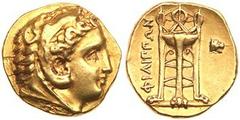 Macedonia, Philippoi. Gold Stater (8.51 g), ca. 356-345 BC. Head of Herakles right, wearing lion's skin headdress. Reverse: ΦIΛIΠΠΩN, tripod; in right field, head of lion right. Bellinger 17; cf. SNG 