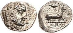 Cyprus, Salamis. Evagoras I. Silver Stater (10.53 g), ca. 411-374 BC. 'Euagoro' (Cypriot), head of Herakles to right, wearing lion's skin headress. Reverse: 'Basileus' (combined Cypriot and Greek lett
