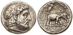 Seleukid Kingdom. Seleukos I Nikator. Silver Tetradrachm (16.59 g), 312-281 BC. Seleukeia on the Tigris II, ca. 296/5-281 BC. Laureate head of Zeus right. Reverse: BAΣIΛEΩΣ ΣEΛEYKOY, Athena, brandishi